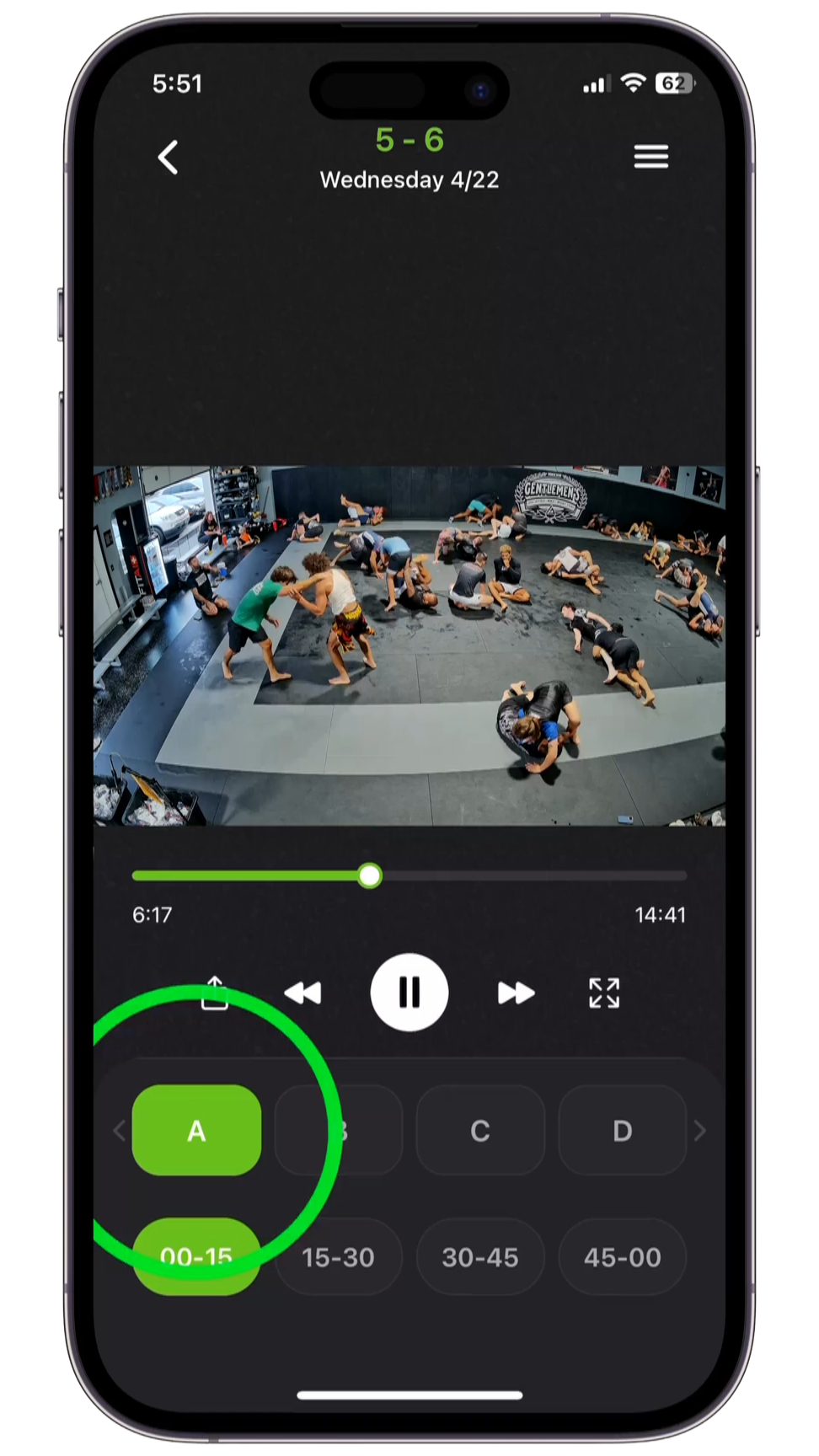 The Neo app playing back a round of training from four camera angles