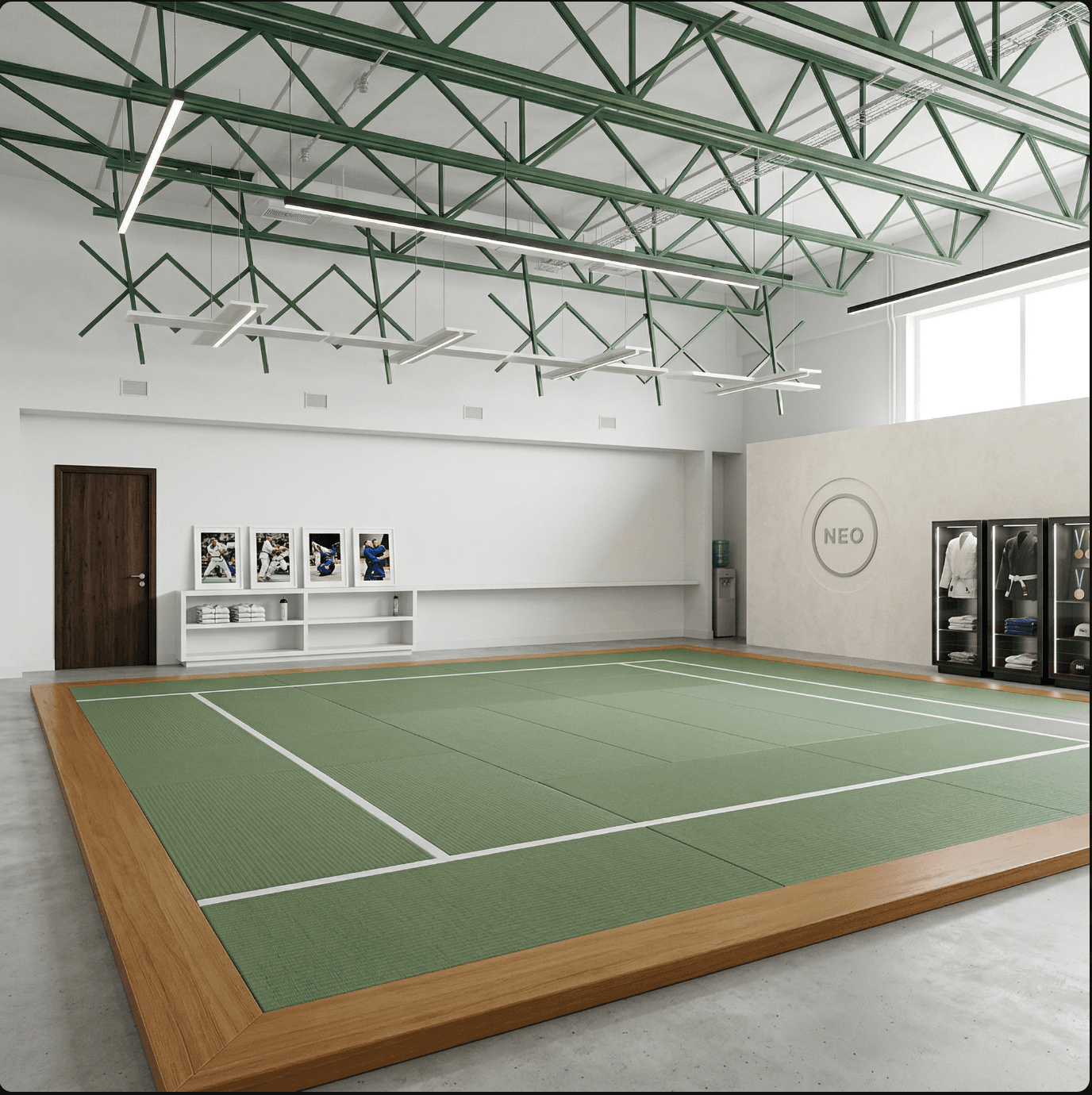 Modern jiu-jitsu academy interior